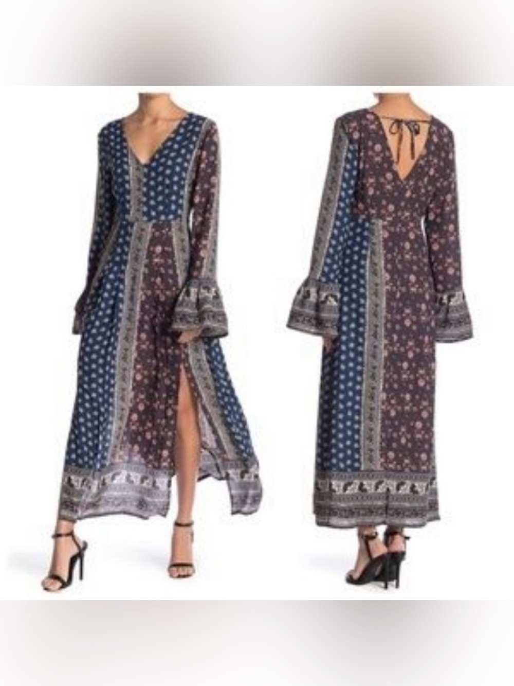 NWT Love Riche Flared Sleeve Boho Multi Print Maxi Dress - Picture 16 of 16
